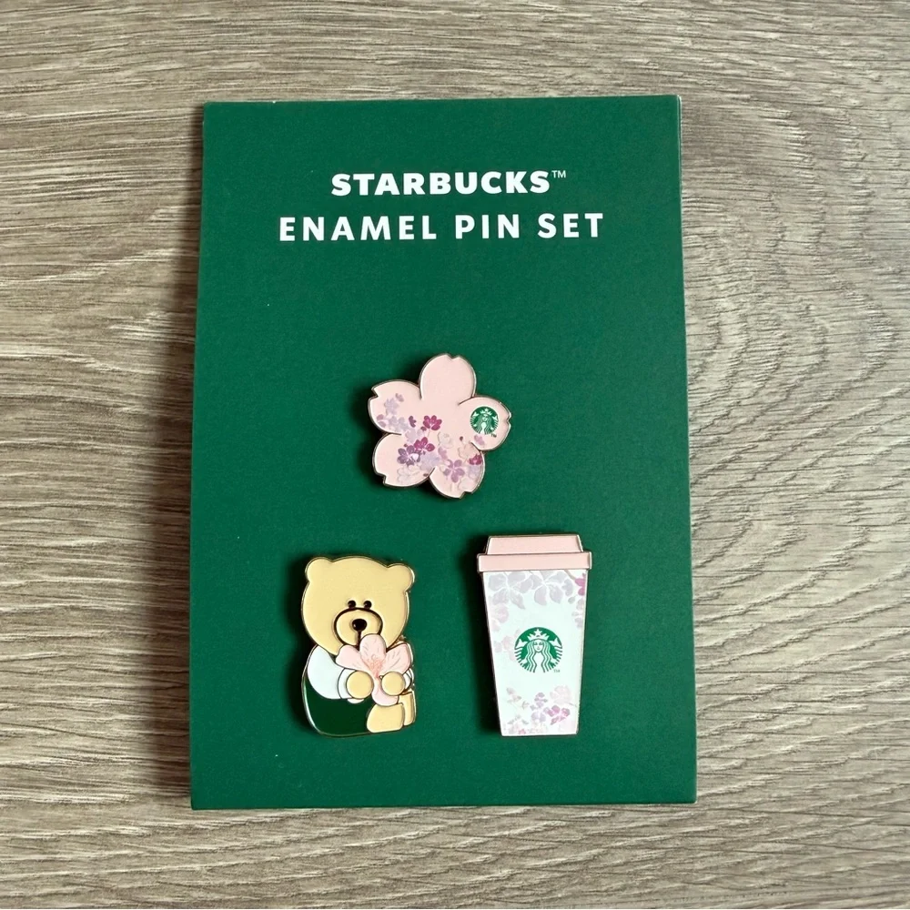 ❌ 🆕 Starbucks Spring Cherry Blossom Limited Edition Enamel Pin Set of 3 - Picture 2 of 4